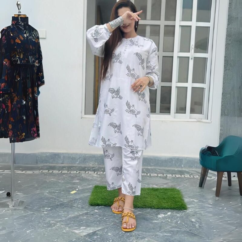 2 Pcs Women's Stitched Linen Printed Suit