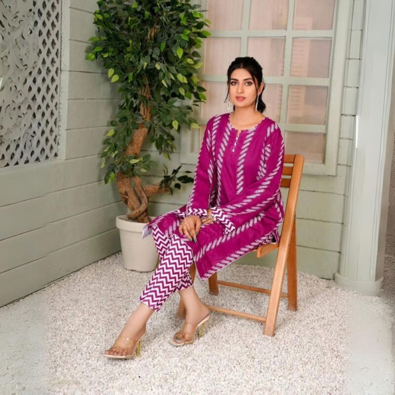 2 Pcs Women's Stitched Linen Printed Suit